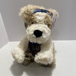 Plush Dog Stuffed Animal with Blue Plaid Scarf - Soft Brown & White